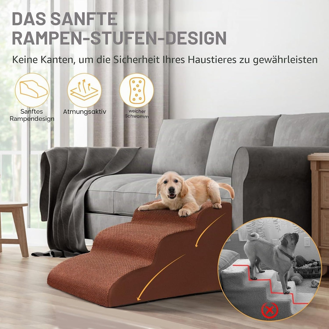 Lannvan Hundetreppe für Kleine Hunde, 3 Stufen Haustiertreppe Katzentreppe, Hunderampe aus Schwamm f