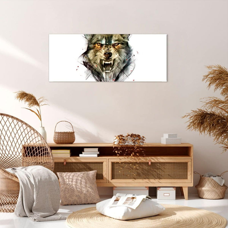 Wandbilder Dekoration Wohnzimmer Wolf Tier Wald Panorama Bilder auf Leinwand 120x50cm Leinwandbild m