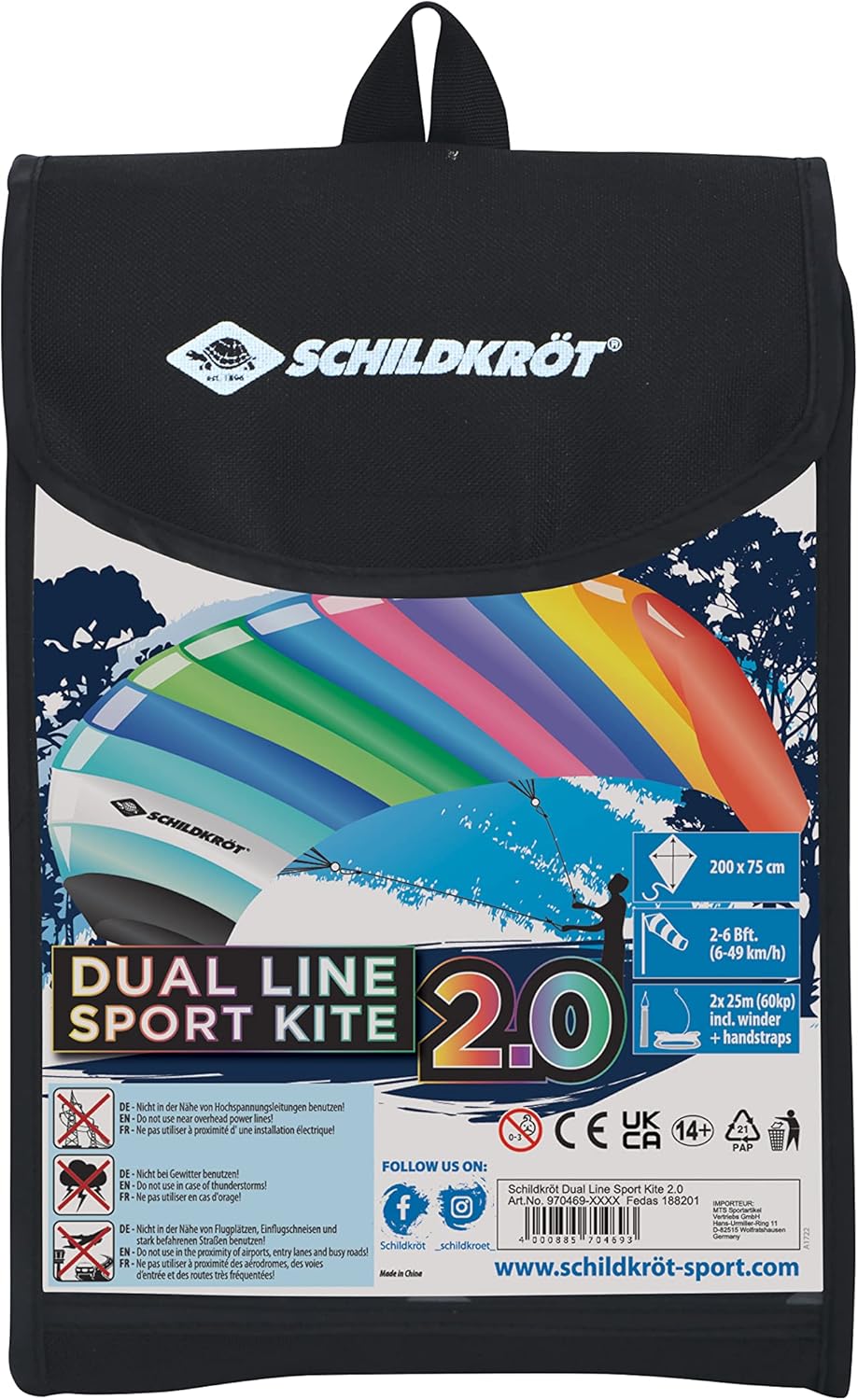 Schildkröt® Dual Line Sport Kite 2.0, Zweileiner Lenkmatte, ab 14 Jahren, 75x200cm, inkl. Polyester