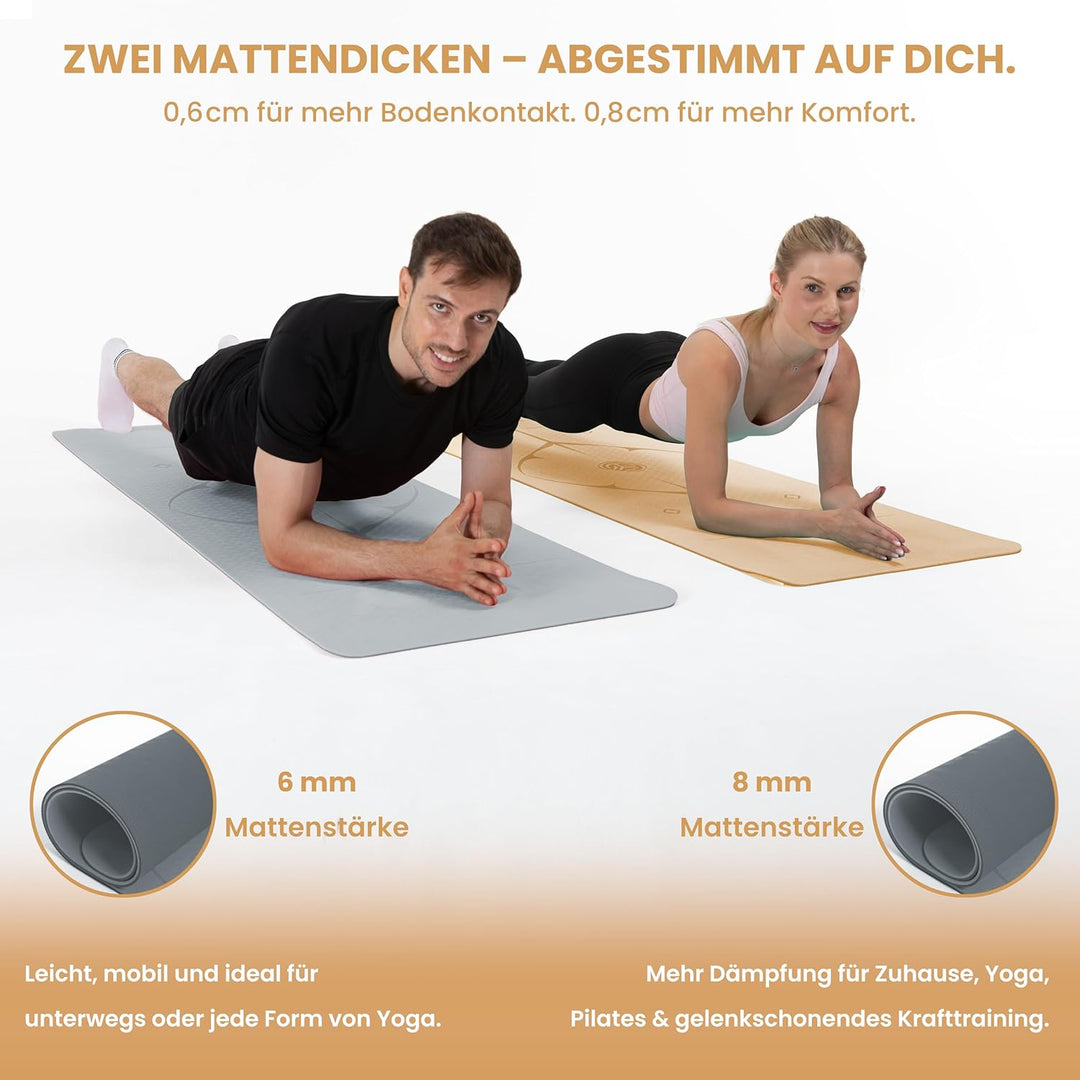 Yoga Matte – Rutschfeste Sportmatte in Deutschland entwickelt – 2 Komfort-Dicken – Formstabile Yogam