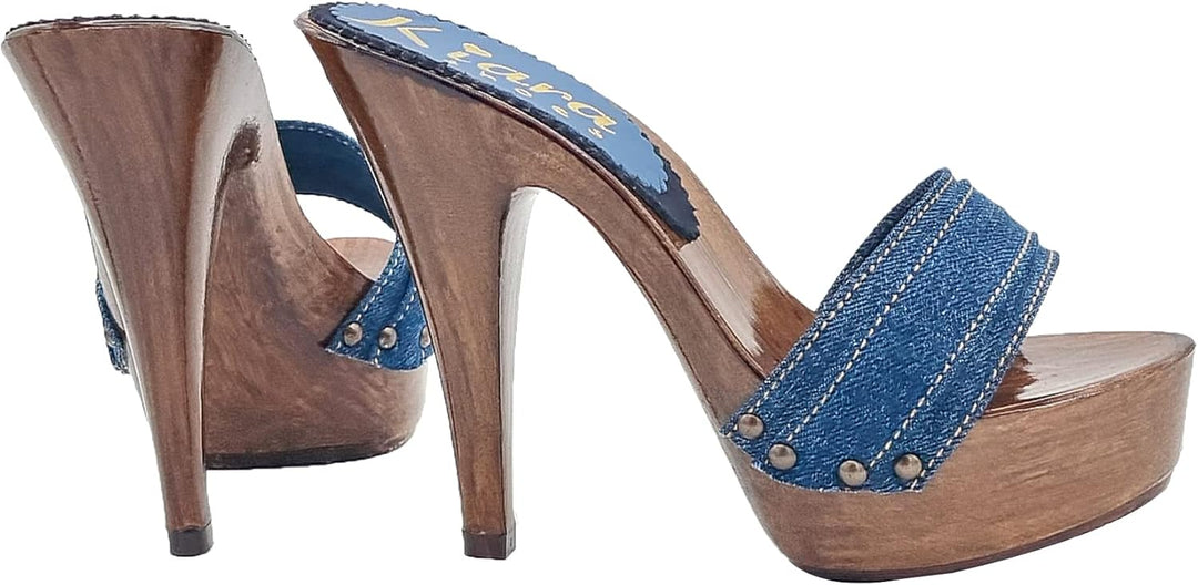 SCHWARZE Clogs für Frauen mit sehr hohen Absätzen - K9201 NERO (42 EU, DENIM) 42 EU Denim, 42 EU Den