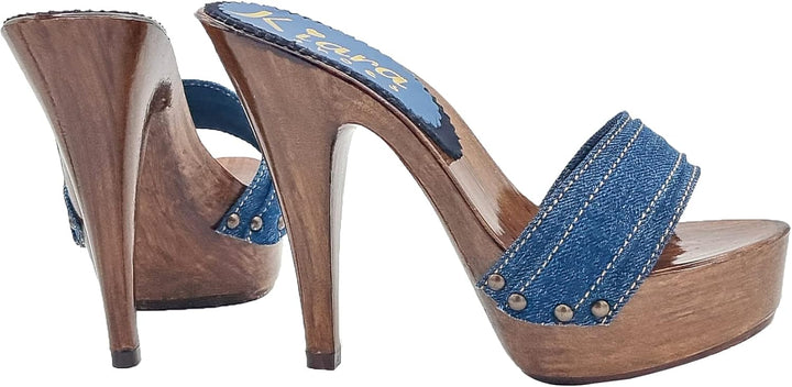 SCHWARZE Clogs für Frauen mit sehr hohen Absätzen - K9201 NERO (42 EU, DENIM) 42 EU Denim, 42 EU Den