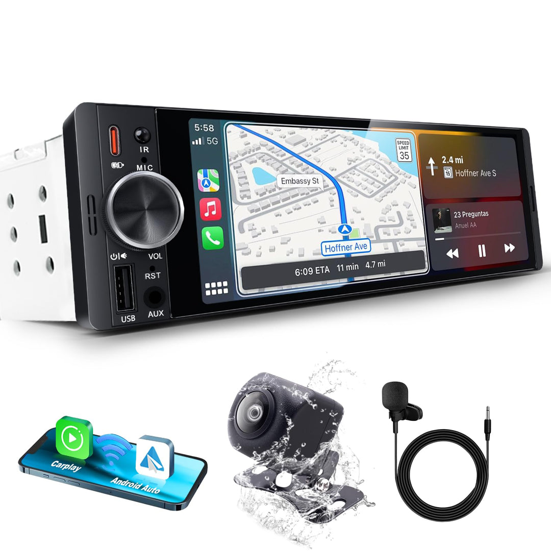 6,36 Zoll 1 DIN Autoradio mit Drahtlosem CarPlay & Android Auto, DAB+, Type-C Schnellladung (QC3.0/P
