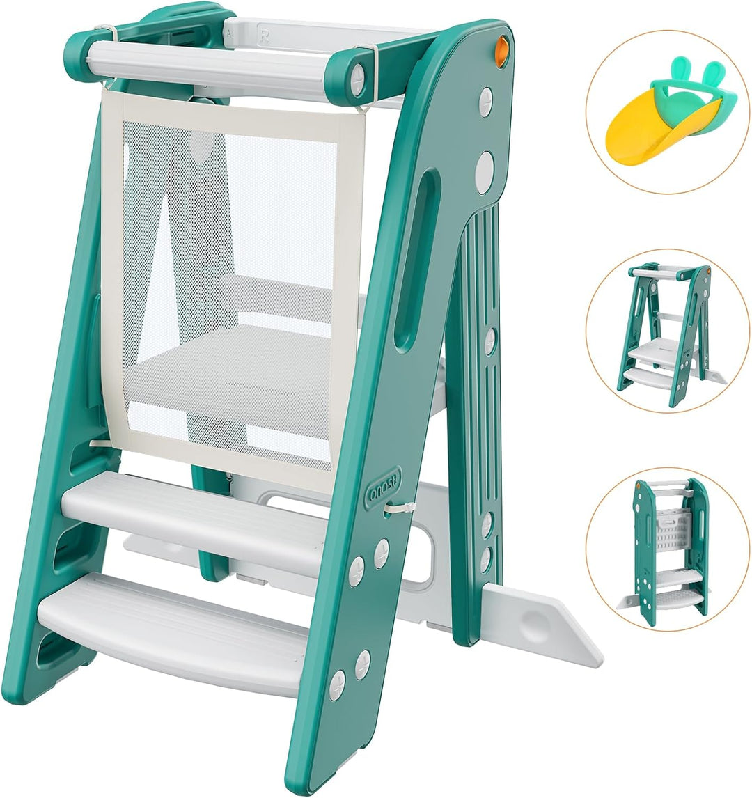 Onasti Lernturm für Kinder mit Sicherheitsgeländer, Lernturm Klappbar, Höhenverstellbar, Learning To