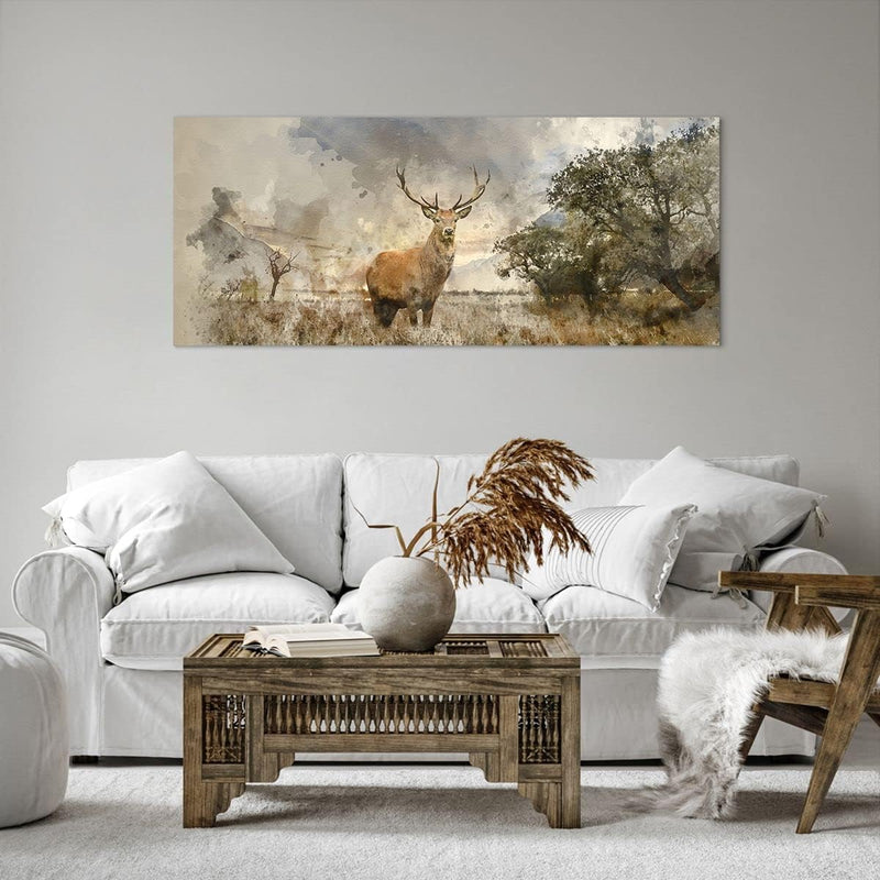 Wandbilder Dekoration Wohnzimmer rotwild natur Panorama Bilder auf Leinwand 120x50cm Leinwandbild mi