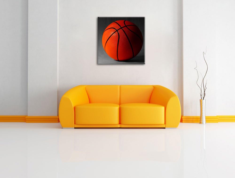 Pixxprint Basketball schwarzer Hintergrund als Leinwandbild Quadratisch/Grösse: 70x70 / Wandbild/Kun