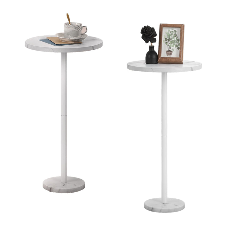 smusei Kleiner Weiss Beistelltisch, runder Couchtisch mit Marmorsockel Sofa-Beistelltisch für Wohnzi