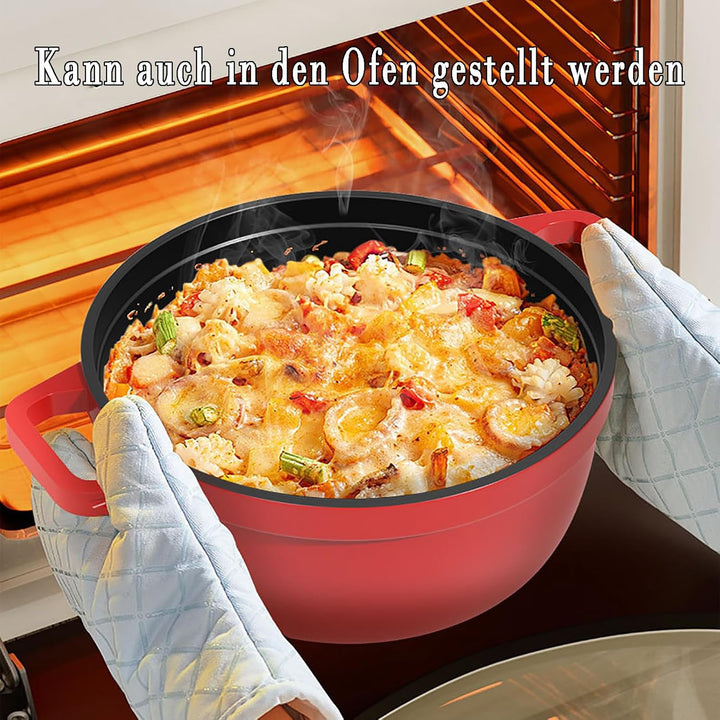 Emailletopf Gusseisen Schmortopf Antihaft mit Deckel: 3.8L Kapazität Kitchen Topf 360° Wärmeleitung