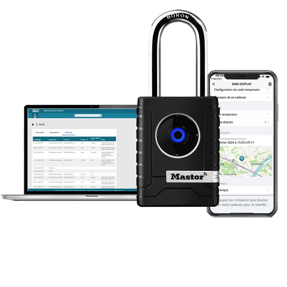 Master Lock 4401EURLHEC Bluetooth Vorhängeschloss für Unternehmen oder Privater, Wetterfest, Länger