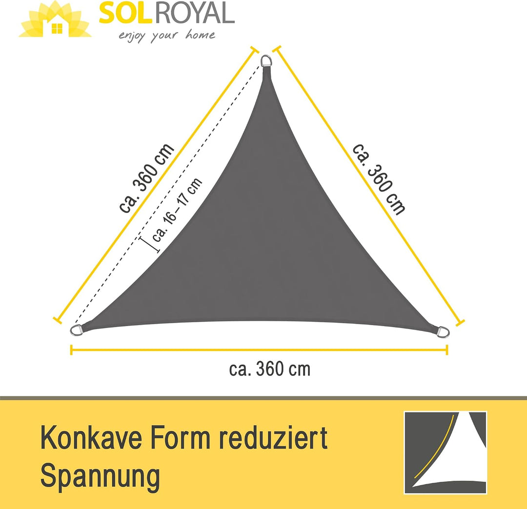 Sol Royal Sonnensegel dreieckig Wasserdicht Terrasse Balkon Garten Pool | 3,6x3,6x3,6m Anthrazit Seg