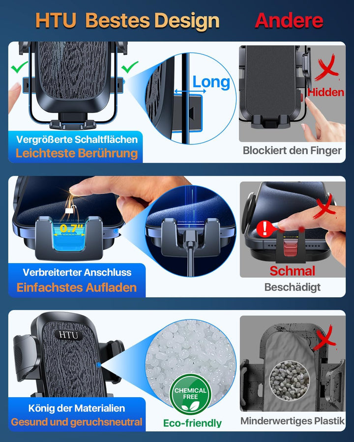 HTU 【Militär-Klasse Biegsamer Arm Handyhalterung Auto Upgrade【Stärkste Saugnapf Lüftung】 360° Drehba