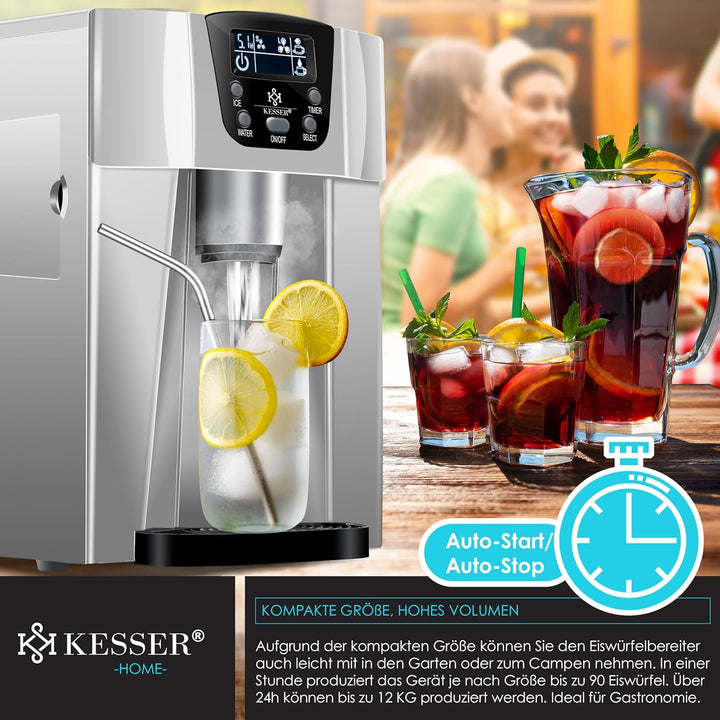 KESSER® Eiswürfelbereiter | Eiswürfelmaschine Edelstahl | 100W Ice Maker | 12 kg 24 h | 2 Würfelgrös