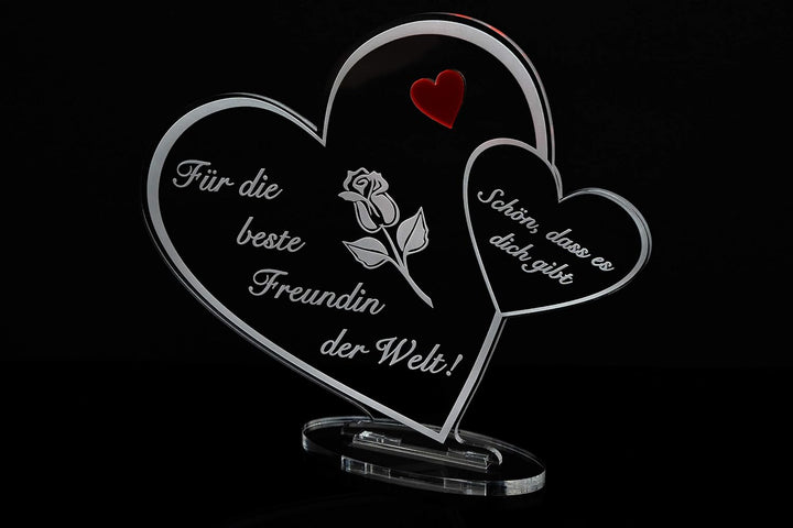Acryl Schild in Herz Form Für die Beste Freundin der Welt Perfekt zum Geburtstag oder Weihnachten, m