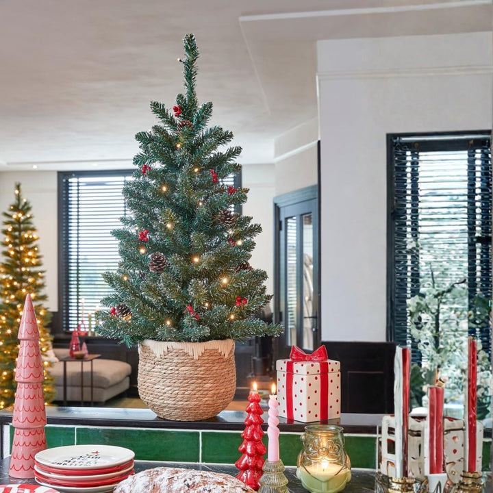 Black Box Trees Creston Künstlicher Weihnachtsbaum im Topf mit LED-Beleuchtung – H90 x Ø50 cm – Grün