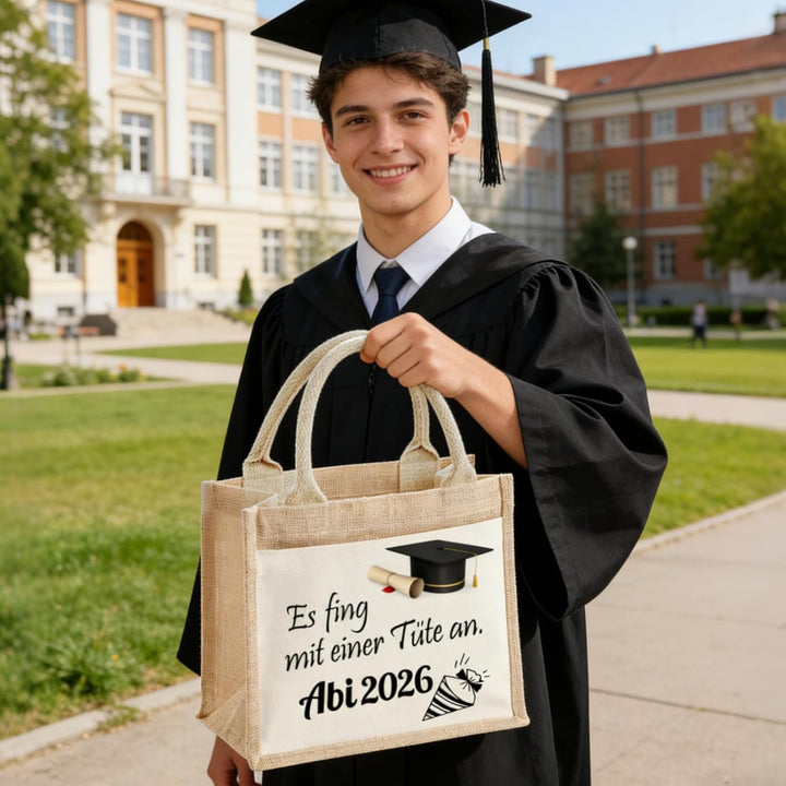 Abitur Geschenke 2026 Set: Jutebeutel & Glücksbringer – Abi 2026 Deko für Mädchen – Nachhaltige Jute