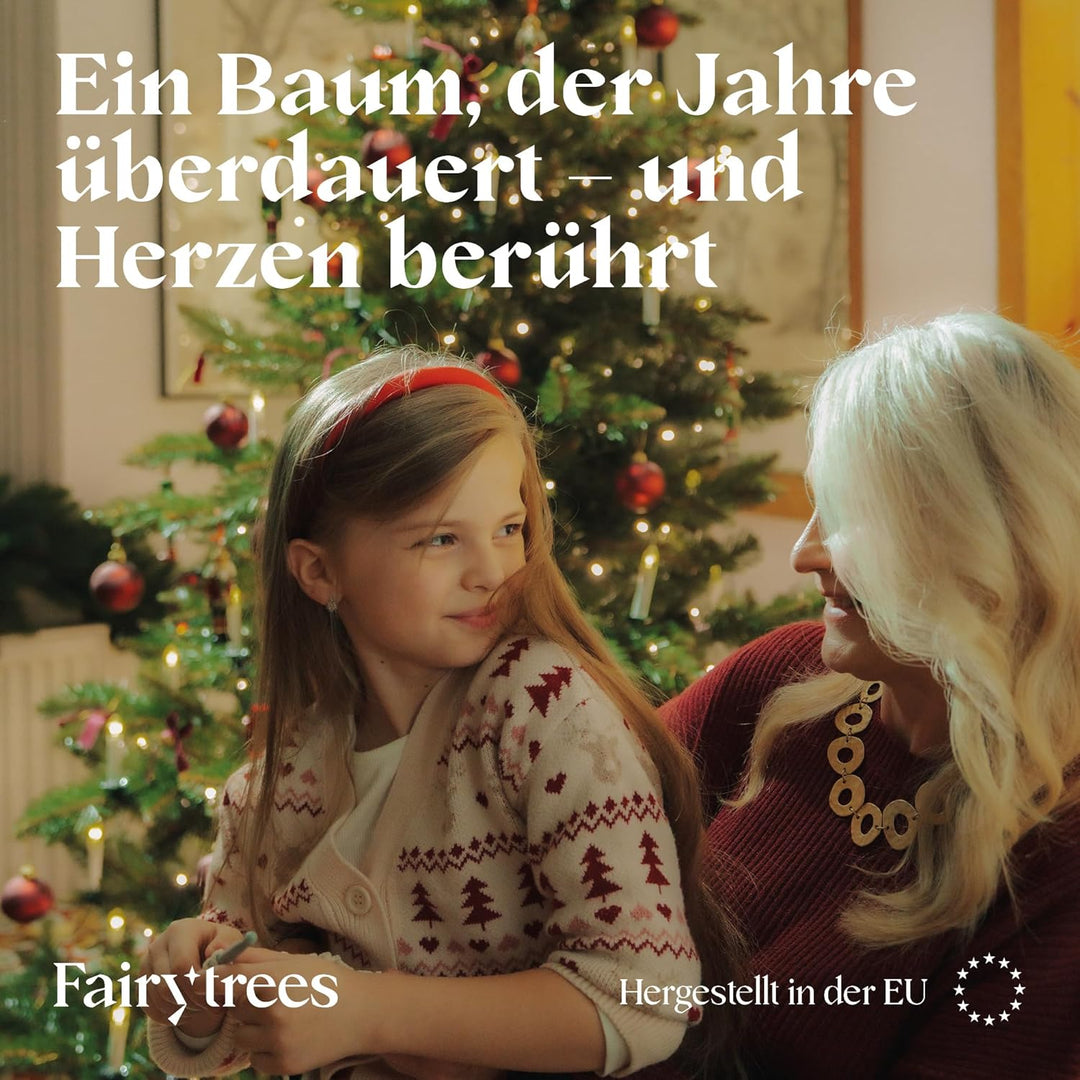 FairyTrees Weihnachtsbaum künstlich 150cm NORDMANNTANNE mit Christbaum Holzständer | TESTSIEGER Tann