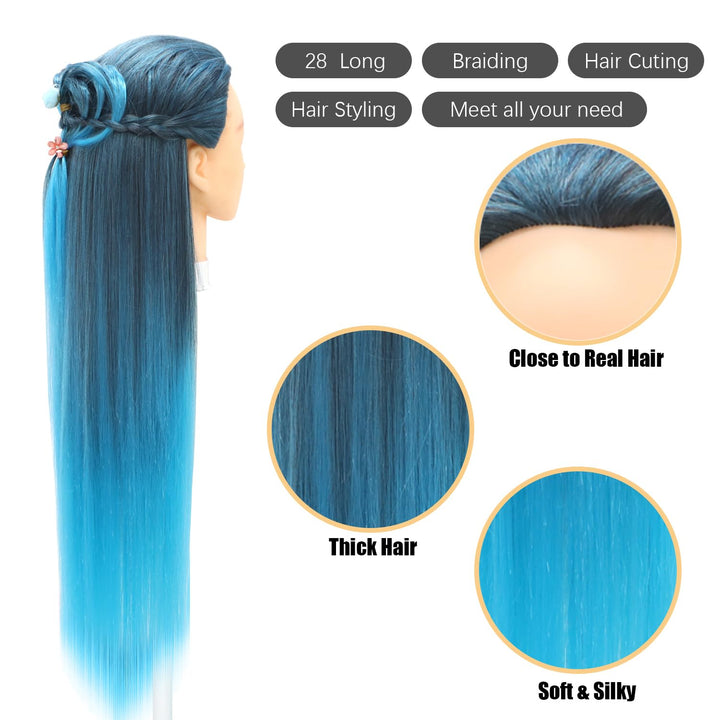 Trainingsköpfe, 28 inch Übungskopf Frisierkopf Friseur 100% Synthetikfaser-Haar Styling Kopf Frisier