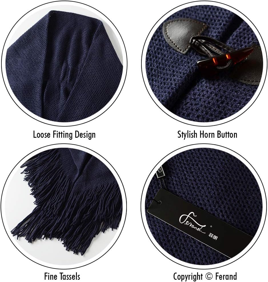 Ferand Damen Poncho Locker sitzender Cape Schal mit offener Vorderseite für Herbst und Winter Marine