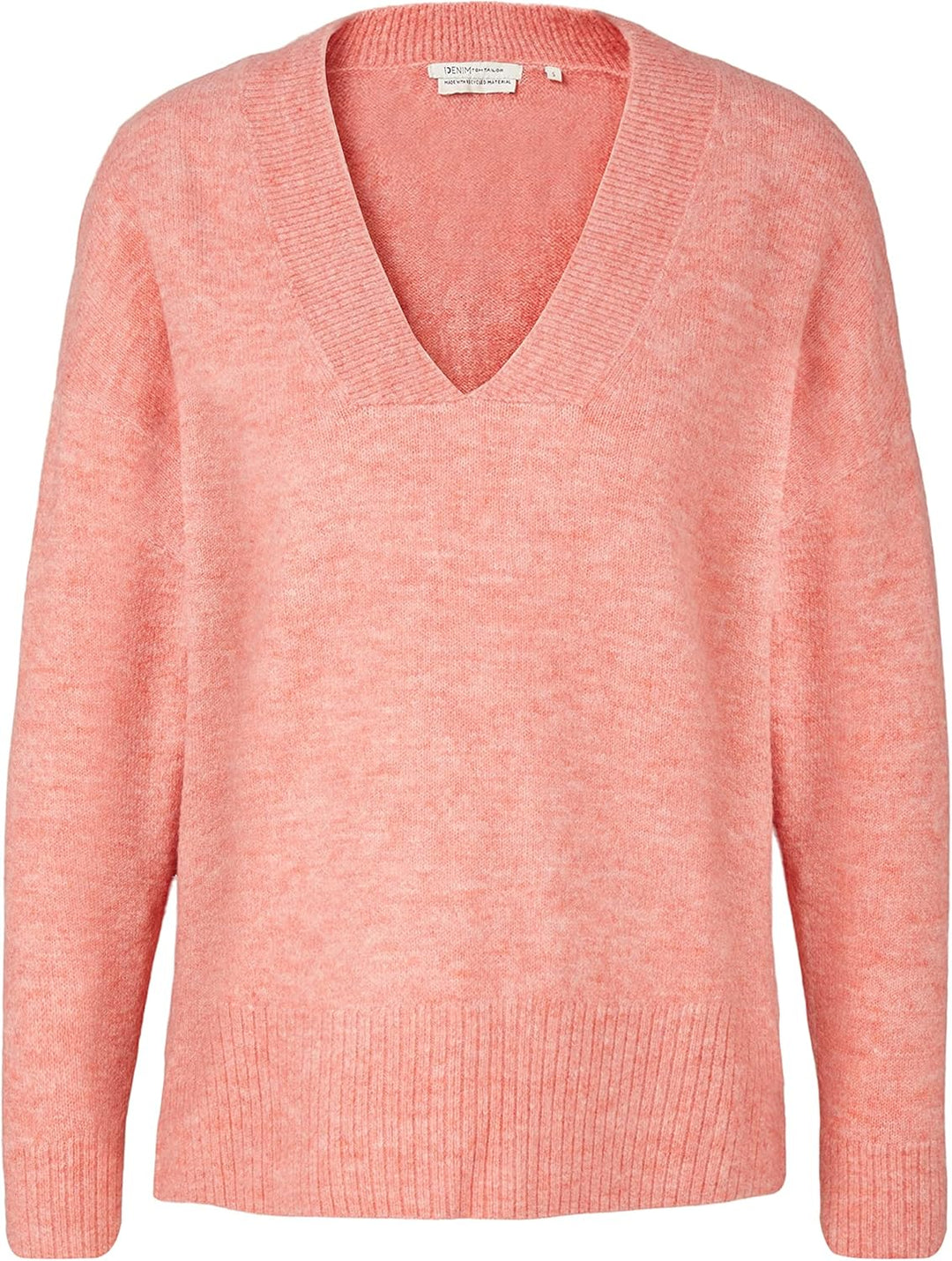 TOM TAILOR Denim Damen Basic Pullover mit V-Ausschnitt XS 30562 - Peach Pink Melange, XS 30562 - Pea