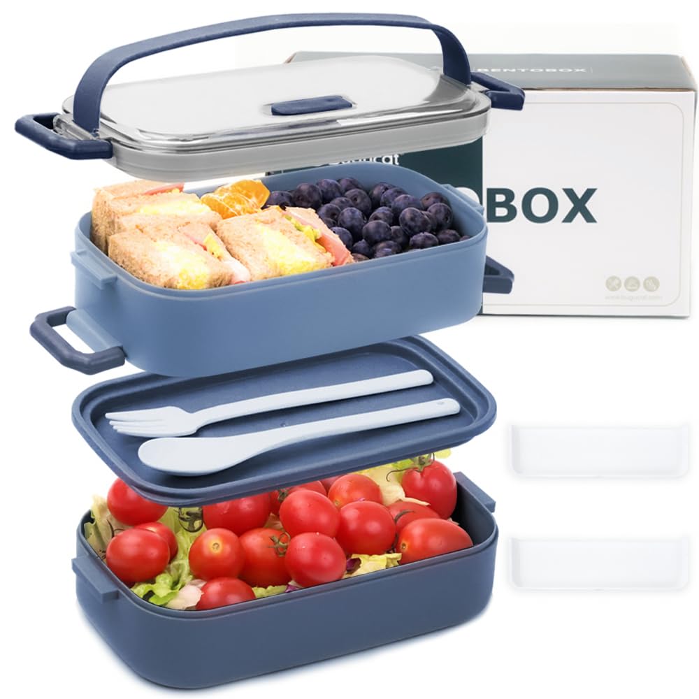 Bugucat Lunchbox 1600ML,2 in 1 Bento Box Brotdose Auslaufsicher Luftdichte Brotzeitbox mit Fächern u