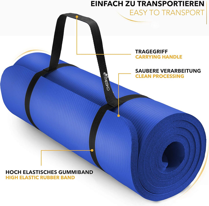 TRESKO Yogamatte Phthalatfrei - Gymnastikmatte rutschfest, Pilatesmatte Fitnessmatte mit Tragegurt,