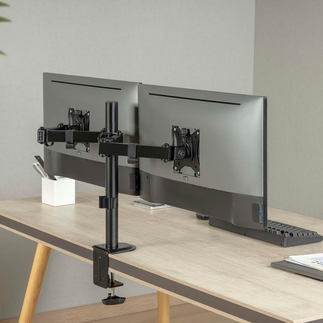 Wiltec Monitorhalterung für Zwei Monitore bis 32 Zoll Bildschirmhalterung Tischklemme VESA 75/100 bi