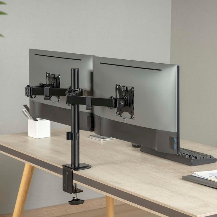 Wiltec Monitorhalterung für Zwei Monitore bis 32 Zoll Bildschirmhalterung Tischklemme VESA 75/100 bi