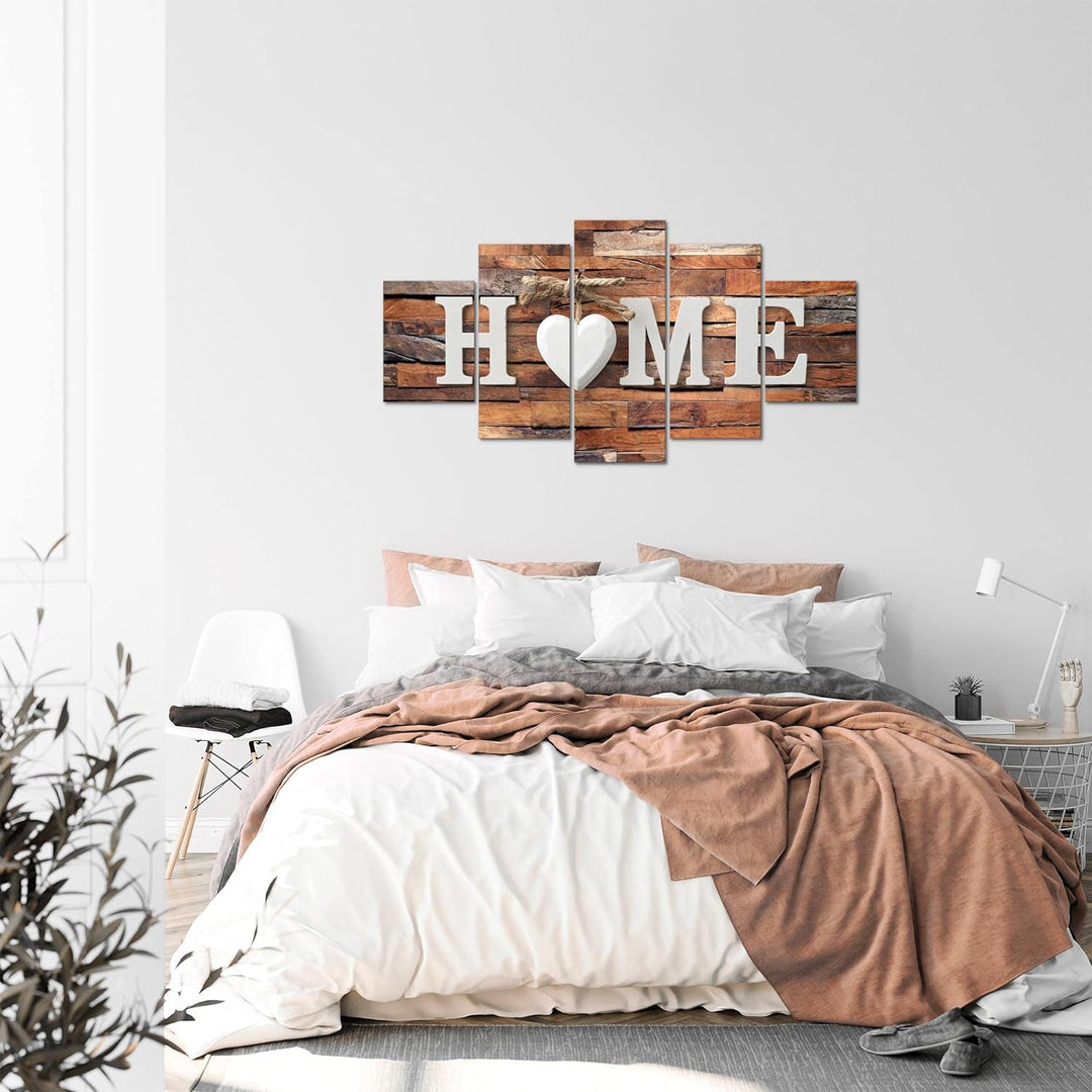 Runa Art Bild Wohnzimmer Home Holz 5 Teilig Mit Spruch Braun Wandbilder auf Vlies Leinwand 014753c B