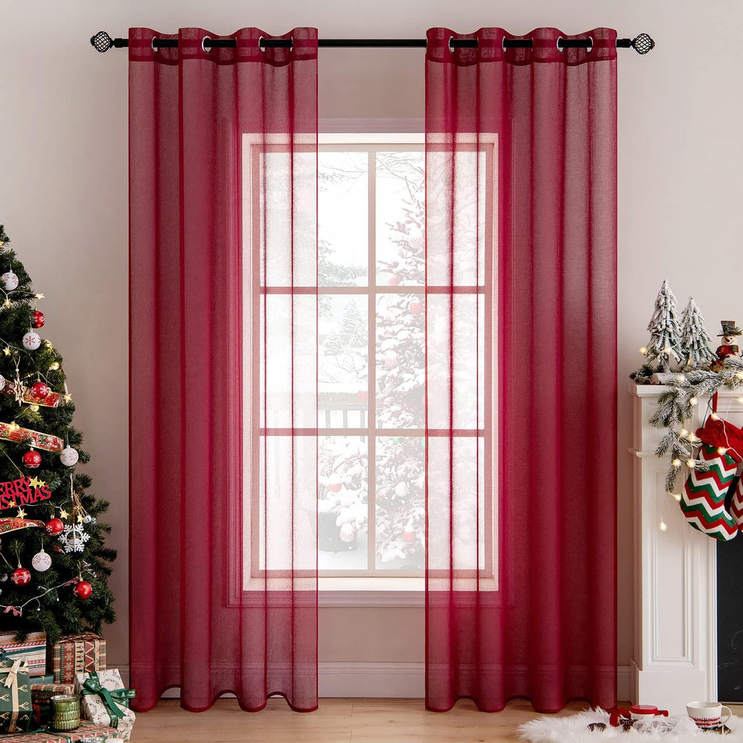 MIULEE Sheer Voile Vorhang Weihnachtsdeko mit Ösen Transparente Optik Gardine Ösenvorhang Ösenschal