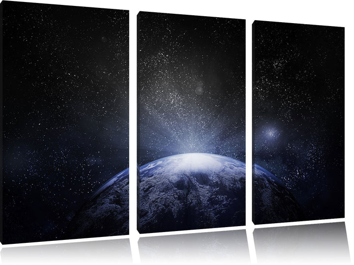 Pixxprint Sicht vom Mond auf die Erde Schwarz/Weiss 3-Teiler Leinwandbild 120x80 Bild auf Leinwand