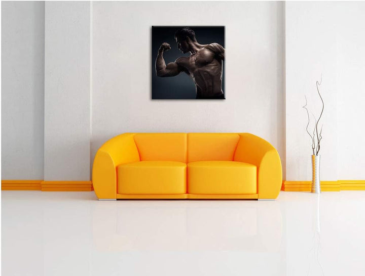 Starker Bodybuilder, Format: 70x70 auf Leinwand, XXL riesige Bilder fertig gerahmt mit Keilrahmen, K