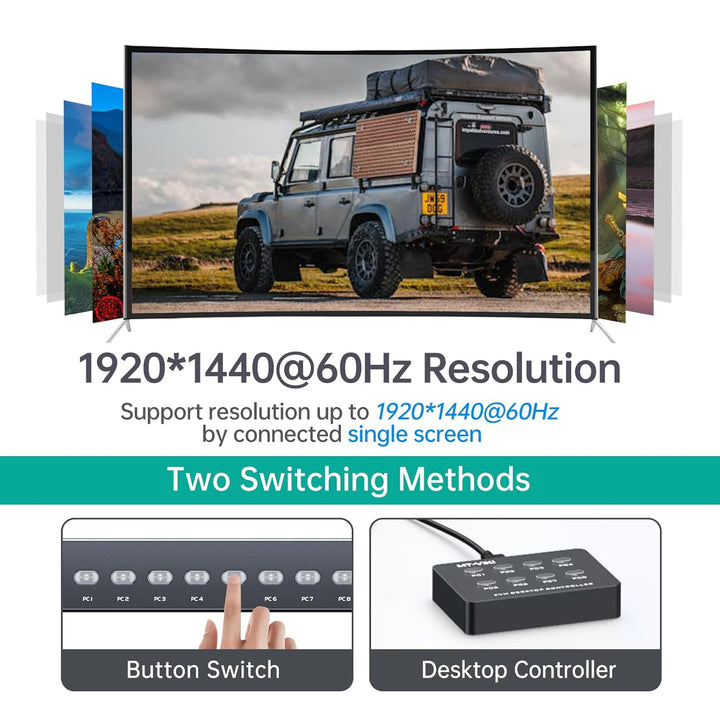 MT-VIKI VGA KVM Switch 8 Port 1U Rackmount KVM Switch 8 in 1 out Sharing für Tastatur Maus USB-Lauts