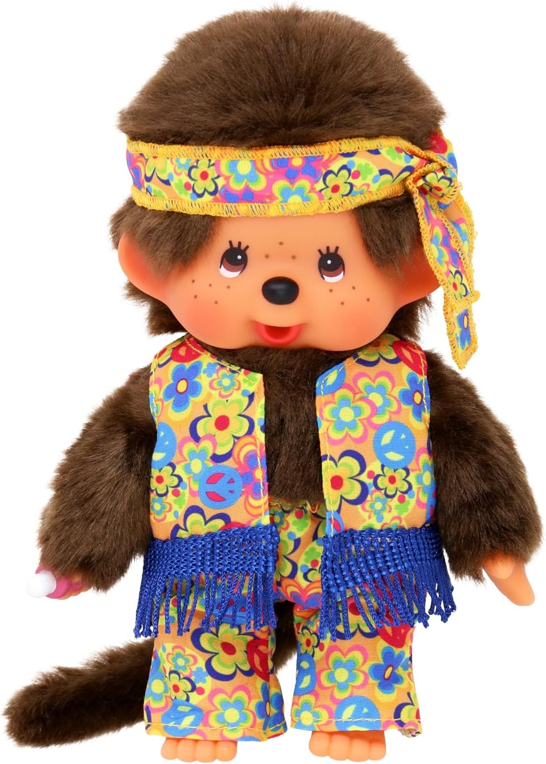 Sekiguchi 252886 - Original Monchhichi Junge Flower Power in Orange, Gelb und Blau, ca. 20 cm grosse