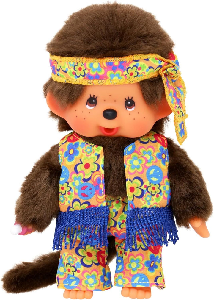 Sekiguchi 252886 - Original Monchhichi Junge Flower Power in Orange, Gelb und Blau, ca. 20 cm grosse