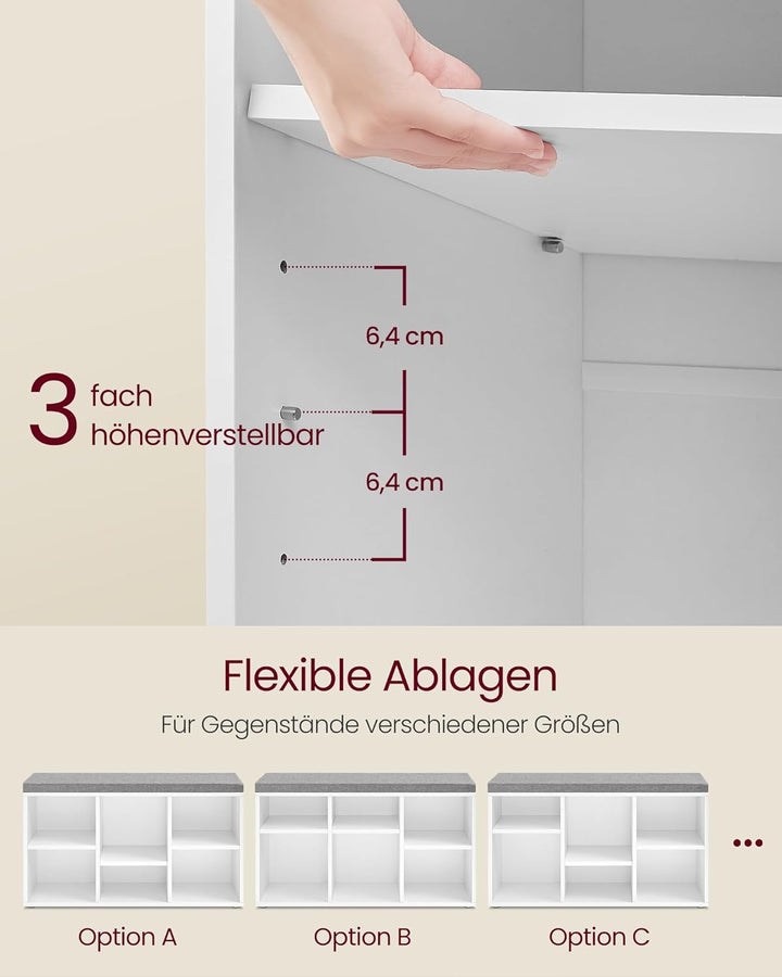 VASAGLE Custos Kollektion - Schuhbank, Sitzbank, Schuh-Organizer mit 6 Fächern und 3 verstellbaren A