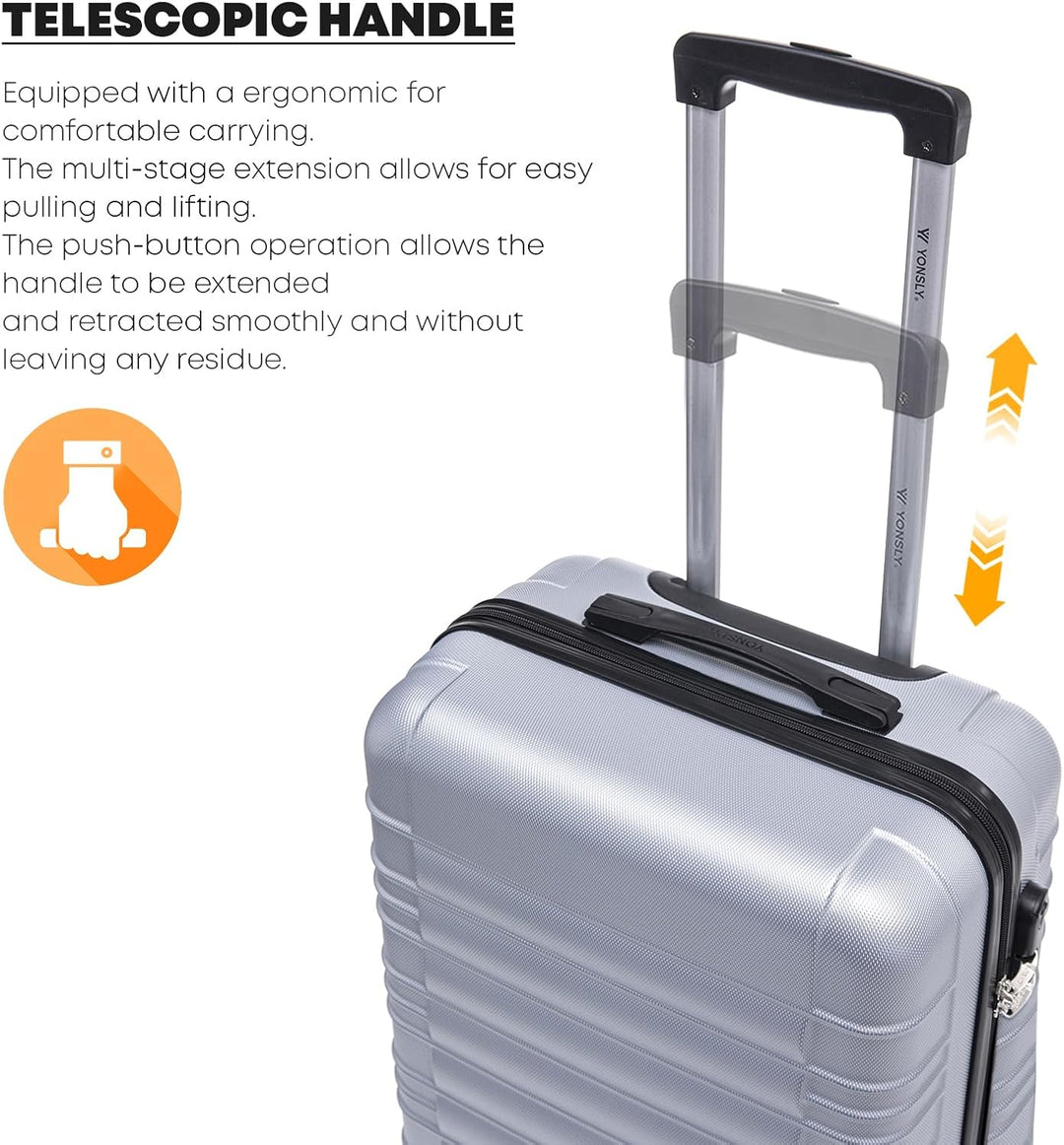 Koffer Suitcase M Silber, Trolley Reisekoffer, Kabinenkoffer Rollkoffer Handgepäck mit 4 Rollen 360°