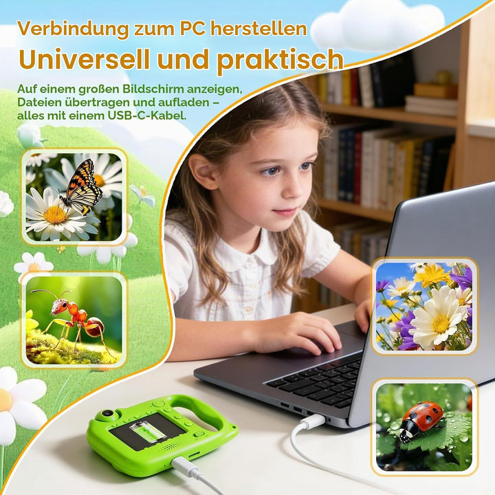 Mikroskop für Kinder, 1000X 4K Tragbares Digitales Mikroskop mit 2,4″ IPS-Display &amp; 8 LED, Lernspiel