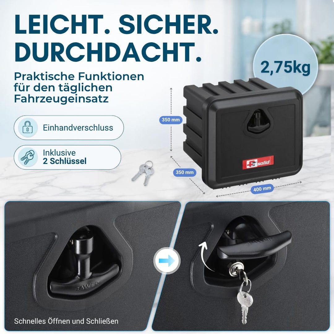 FTsolid Unterbaubox Staukasten Anhängerkiste Gurtkiste Staubox Unterflurbox Werkzeugkiste (400x350x3