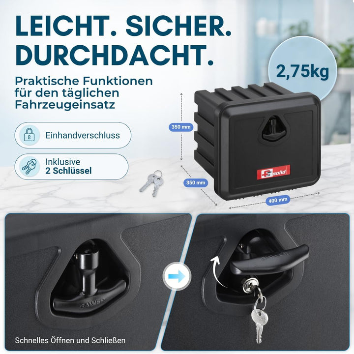 FTsolid Unterbaubox Staukasten Anhängerkiste Gurtkiste Staubox Unterflurbox Werkzeugkiste (400x350x3
