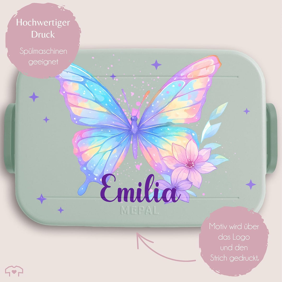 Kinder Bento Box Midi Lunchbox für Mepal Bentobox - Brotbox Schmetterling Schulkind Geschenk mit Nam