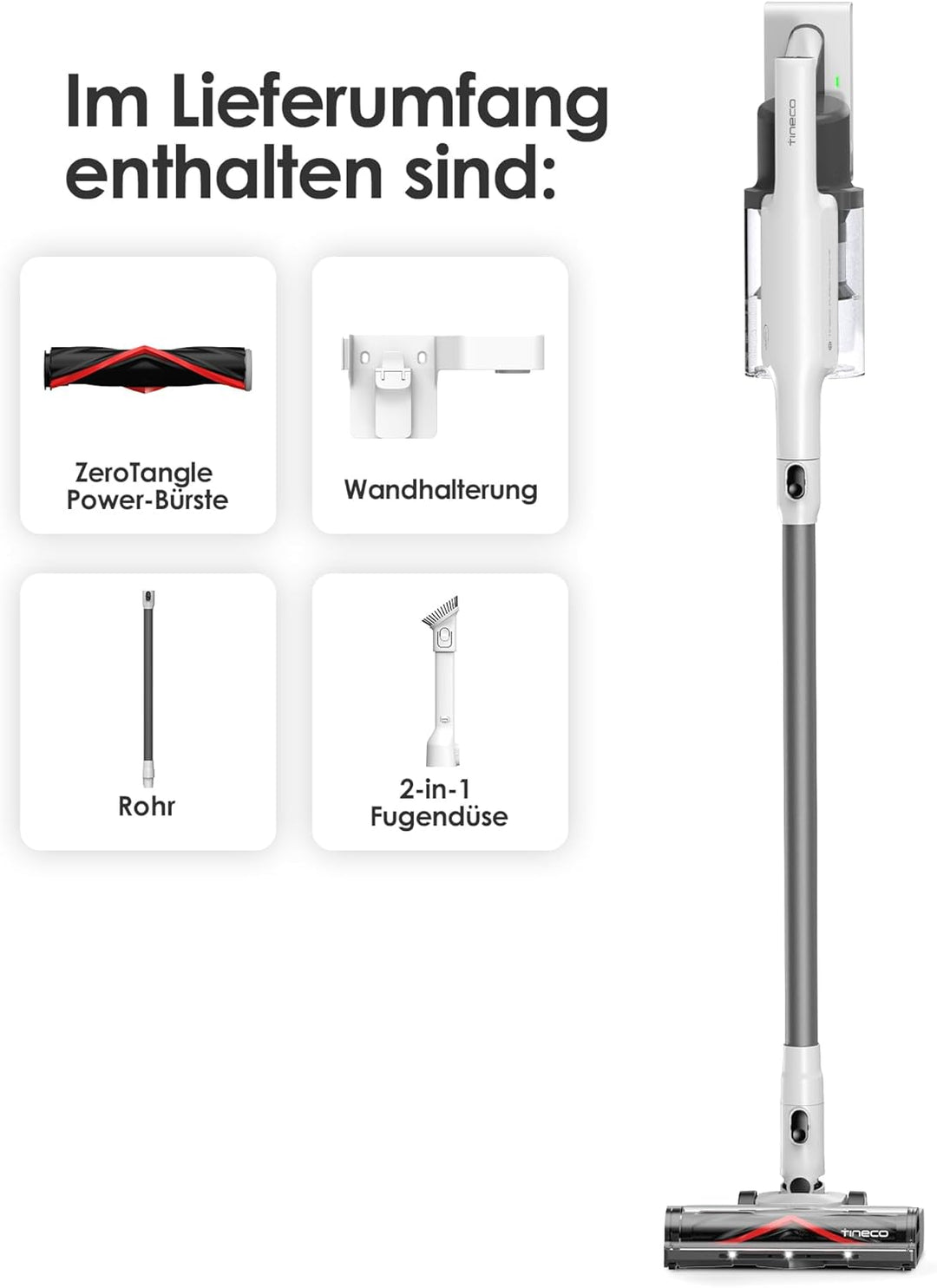 Tineco A30S Akku-Staubsauger, Kabelloser Stabstaubsauger 160AW Saugerkraft 60 Min Laufzeit, 1L Staub