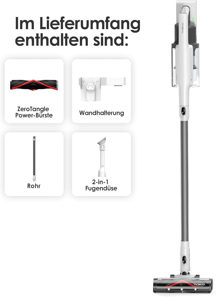 Tineco A30S Akku-Staubsauger, Kabelloser Stabstaubsauger 160AW Saugerkraft 60 Min Laufzeit, 1L Staub