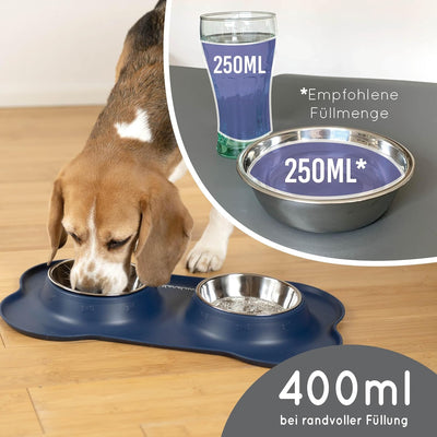 KaraLuna Napfunterlage aus Silikon mit Edelstahl Futternapf I Für Katzen & Hunde (400ml, Blau) Blau