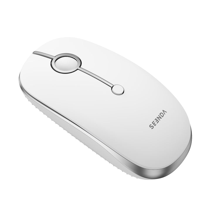 seenda MOU001 Bluetooth Maus, Leise, 3 Geräte Verbindung, Weiss-Silber | USB + Dual-Bluetooth, 3 DPI