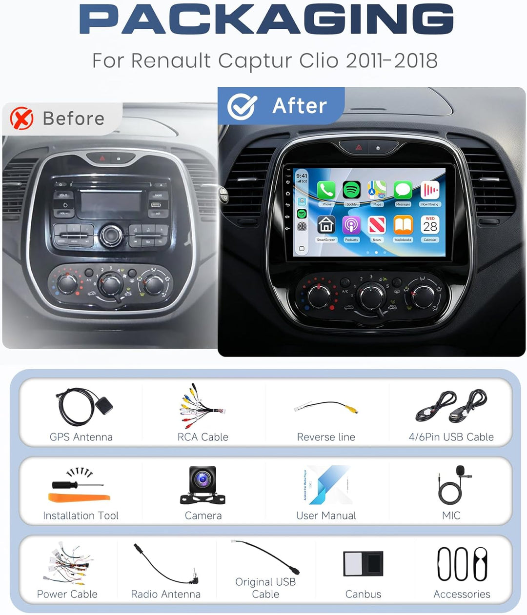 Rimoody 8 Core 6G+128G Autoradio Android für Renault Captur Clio 2011-2018 Carplay Wireless 9" Radio