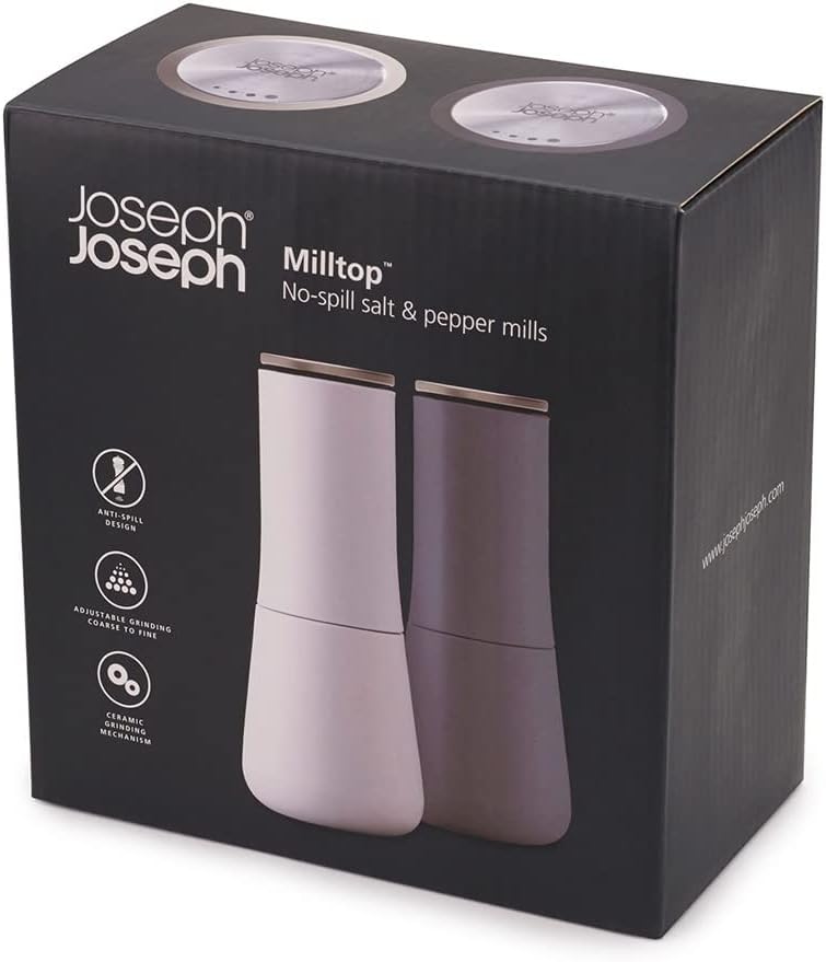 Joseph Joseph Milltop Krümelfreies Salz- und Pfeffermühlen-Set, 16,9cm, Grau- Weiss Grau Paar, Grau