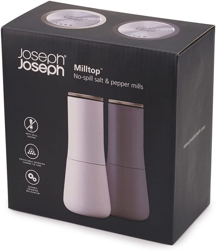 Joseph Joseph Milltop Krümelfreies Salz- und Pfeffermühlen-Set, 16,9cm, Grau- Weiss Grau Paar, Grau