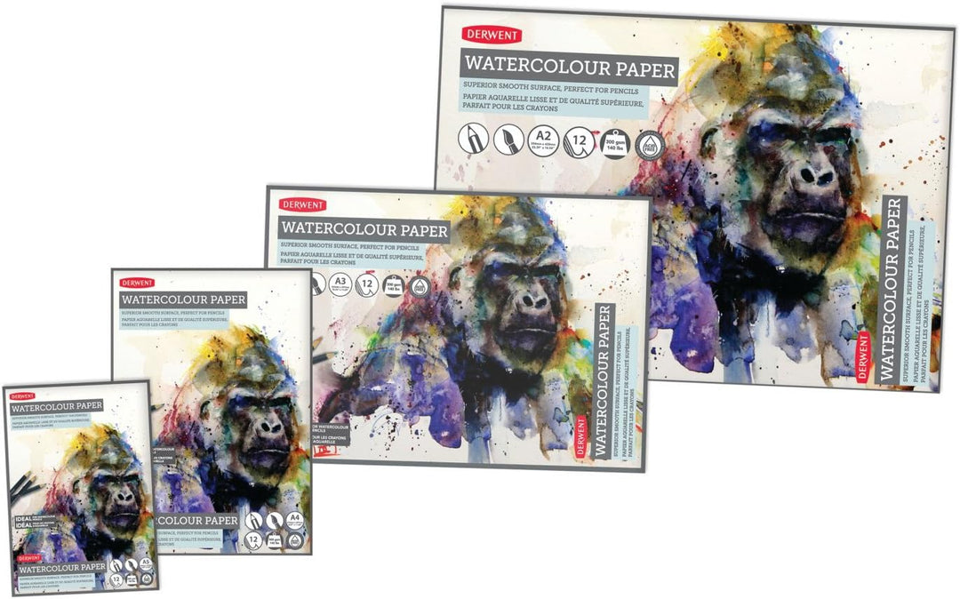 Derwent A3 Aquarellpapier-Block, 12 Blatt, Säurefreies Aquarellpapier, Ideal für Wasserlösliche Stif