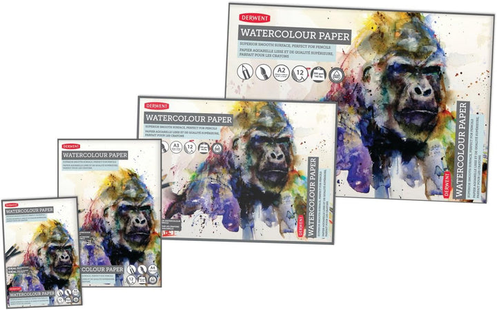 Derwent A3 Aquarellpapier-Block, 12 Blatt, Säurefreies Aquarellpapier, Ideal für Wasserlösliche Stif