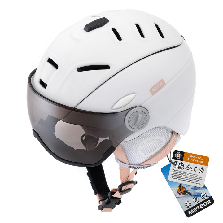meteor Skihelm Kinder Snowboard Helm Herren Ski Helmet fur Mädchen Jungen Skihelm Damen XL Weiss H.,